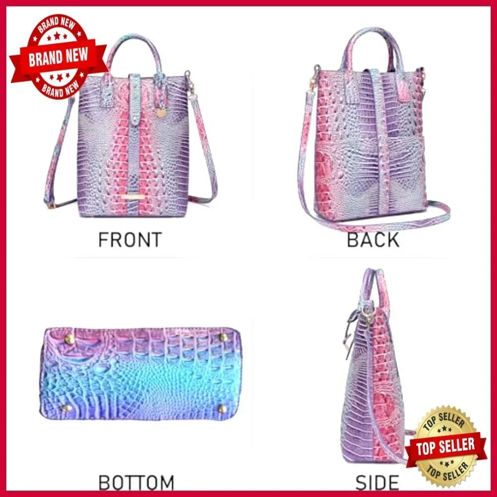 Vegan Leather Crocodile Tote Bag with Shoulder Strap for Work Travel